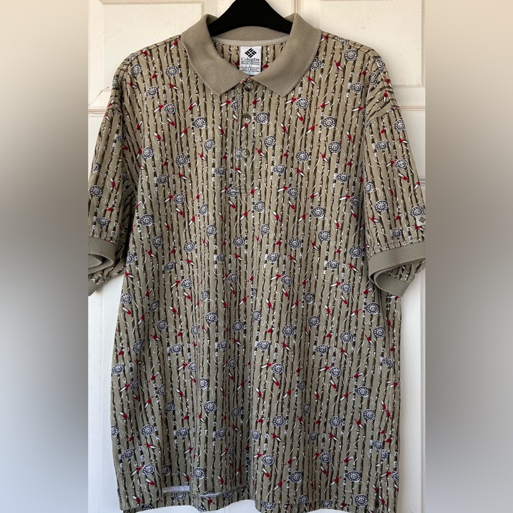 Columbia Sportswear Men’s Fishing Pattern Polo Shirt Size Large
